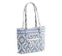 Vera Bradley Women's Premium Cotton Small Original Vera Tote Bag - Quilted Shoulder Purse with Zipper, Cambridge Blues, One Size, Premium Cotton Small Original Vera Tote Bag