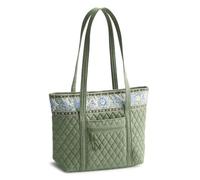 Vera Bradley Women's Premium Cotton Small Original Vera Tote Bag - Quilted Shoulder Purse with Zipper, Vineyard Green Chambray, 55258