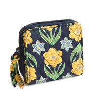 Vera Bradley Women's Premium Cotton Small Zip-Around Wallet, Peacoat, One Size, Daffodils, One Size