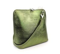 Vera Pelle Metallic Genuine Italian Leather Handbag with Detachable Straps - Handmade Leather Crossbody Bag - Elegant Women's Handbag (Olive)