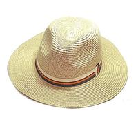 Vera Tucci Beige HAT Summer Panama HAT Patterned Band Men's Women's Unisex Headwear Paper Straw HAT (VTSBSH004-1) (as8, Alpha, m, Beige/Stripe#5)