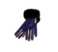 Vera Tucci Felicity -G08 - Faux Fur Trim Cuff Multi Colour Finger Ladies Gloves (NAVY, LARGE)