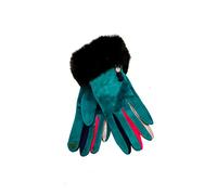 Vera Tucci Felicity -G08 - Faux Fur Trim Cuff Multi Colour Finger Ladies Gloves (TEAL, SMALL)