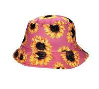 Vera Tucci Funky Print Patterned Summer Bucket Hats Adults Men's Women's Hat One Size SS23 (Coral Pink Sunflowers 07/31)