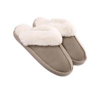 Vera Tucci RMD2305-34 GIFT BOX SLIPPER Comfort Foam Fluffy Soft Warm Slip On House Cozy Indoor Outdoor (1 TAUPE, UK 6, EU 39)