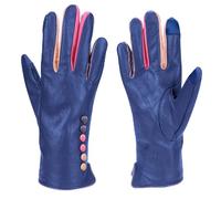Vera Tucci TIFFANY G01 Leather Multi Colour Button & Fingers Glove (LXL, NAVY)
