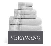 Vera Wang - Bath Towels Set Luxury Cotton Bathroom Decor Highly Absorbent & Medium Weight (Sculpted Pleat Grey 6 Piece)