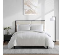 Vera Wang - Duvet Cover King Size, Soft Cotton Face w/Crisp Cotton Percale Reverse, Lightweight Bedding for Year Round Comfort, 3 Piece Bed Set w/Matching Pillowcases (Woven Tucks Beige)