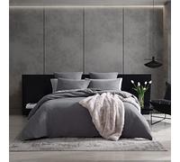 Vera Wang- King Duvet Cover Set, Reversible Cotton Bedding Set with Matching Shams, Designer Home Décor (Textured Pleats Charcoal, King)