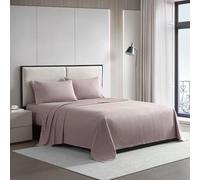 Vera Wang - King Size Sheets Set, Smooth & Crisp Cotton w/Textured Weave, Lightweight for Year Round Comfort- Bed Sheets with Matching Pillowcases & Fitted Sheet (Dobby Stripe Pink)