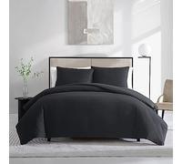 Vera Wang Luxury Cotton Bedding with Matching Shams, Home Décor for All Seasons, Waffle Pique Black, King