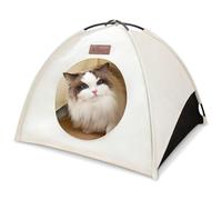 VERABE All-Season Cat Tent for Indoor/Outdoor, Assembly-Free Waterproof Cat House Bed with Removable Cushion, Cozy Cave for Cats & Small Dogs (Small, White)