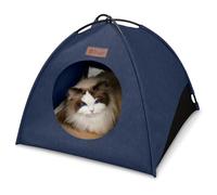 VERABE All-Season Cat Tent for Indoor/Outdoor, Assembly-Free Waterproof Cat House Bed with Removable Cushion, Cozy Cave for Cats & Small Dogs (Small, Blue)