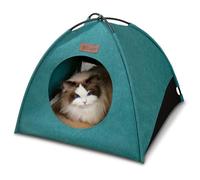 VERABE All-Season Cat Tent for Indoor/Outdoor, Assembly-Free Waterproof Cat House Bed with Removable Cushion, Cozy Cave for Cats & Small Dogs (Small, Green)