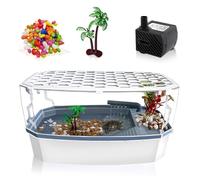 VERABE Small Turtle Tank with Lid, Acrylic Turtle Aquarium with Water Pump, Full View Visually Reptile Turtle Habitat, Easy to Clean and Change Water, Multi Functional Area, Small, White