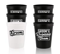 Veracco 12 Count (Pack of 1) 16 oz Stadium Cup - White/Black, BPA Free, Polypropylene (PP), Reusable, Dishwasher Safe, Bachelor Party, Funny Groom Wedding Favors, Tumbler, General Use Drinking Cup