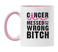 Veracco Cancer Messed With The Wrong B Breast Cancer Awareness Pink Ribbon Motivational Faith Chemo Ceramic Coffee Mug