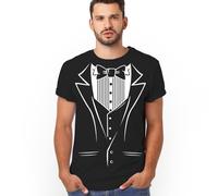 Veracco Men's White Tux with Bowtie Tuxedo Fake Suit Funny T-Shirts Party Favors Gifts, Black, Large