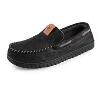 VeraCosy Men's Microsuede Moccasin Slippers with Memory Foam and Coral Fleece Lining Bold Black, 12 UK
