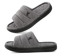 VeraCosy Men's Open-Toe Slide Slippers Memory Foam House Shoes with Thick Sole Foggy Grey,6-7 UK
