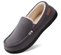 VeraCosy Men's Women's Comfy Suede Memory Foam Moccasin Slippers Warm Sherpa Lining House Shoes with Anti-Skid Rubber Sole, Dark Grey /Men, 12 UK Men/ 13 UK Women