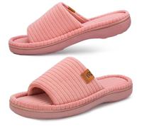 VeraCosy Womens Open Toe Slippers Terry Cloth Memory Foam Indoor House Shoes Dusty Pink,3-4 UK