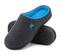 VeraCosy Women's Two-Tone Slippers Soft Comfy Knit Memory Foam Non-slip Indoor House Shoes Charcoal Cobalt, 7-8 UK