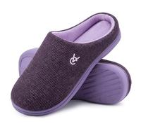 VeraCosy Women's Two-Tone Slippers Soft Comfy Knit Memory Foam Non-slip Indoor House Shoes Evening Lilac, 9-10 UK