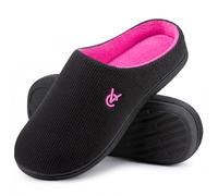 VeraCosy Women's Two-Tone Slippers Soft Comfy Knit Memory Foam Non-slip Indoor House Shoes Fuchsia Black, 9-10 UK