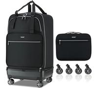 Verage Expandable Foldable Luggage Bag Collapsible Suitcases Rolling Travel Duffel Bag Larger Suit Case with Detachable Spinner Wheels, Black, Checked-In Pro (24-Inch Expands into 28-Inch), Expandable