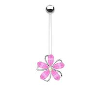 VERAMI 14G 38mm Pregnancy Belly Button Rings Flexible Bioplast Long Bar Flower Belly Rings for Maternity Clear Navel Piercing Retainer, One Size, Acrylic Metal Stainless Steel, cubic zirconia