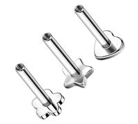 VERAMI G23 Solid Titanium 16G 6mm 8mm Replacement Bar Silver, Star Heart and Flower Design Flat Back Internal Thread Earrings Studs Cartilage Helix Piercing Jewelry for Women and Men, Titanium, no