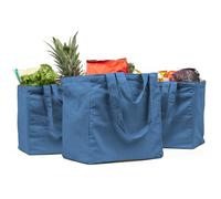 VeraMia Canvas Grocery Bag 3pc Jumbo Set with Real Pockets, Long Shoulder Strap and Short Handle. Reusable Shopping Bags for Groceries Heavy Duty, Foldable, Washable, Grocery Tote Bag (Sky Blue)