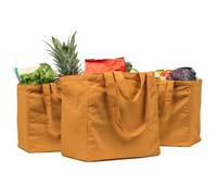 VeraMia Canvas Grocery Bag 3pc XL Set with Real Pockets, Long Shoulder Strap and Short Handle. Heavy Duty, Foldable, Washable, Butterscotch, XL