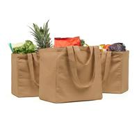 VeraMia Canvas Grocery Bag 3pc XL Set with Real Pockets, Long Shoulder Strap and Short Handle. Heavy Duty, Foldable, Washable, Paper Bag, XL