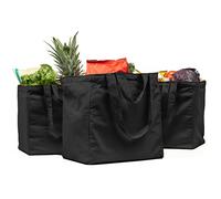 VeraMia Canvas Grocery Bag 3pc XL Set with Real Pockets, Long Shoulder Strap and Short Handle. Heavy Duty, Foldable, Washable, Black, XL