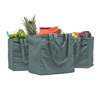 VeraMia Canvas Grocery Bag 3pc XL Set with Real Pockets, Long Shoulder Strap and Short Handle. Heavy Duty, Foldable, Washable, Caribbean, XL