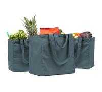 VeraMia Canvas Grocery Bag 3pc XL Set with Real Pockets, Long Shoulder Strap and Short Handle. Heavy Duty, Foldable, Washable, Caribbean, XL