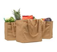 VeraMia Canvas Grocery Bag 3pc XL Set with Real Pockets, Long Shoulder Strap and Short Handle. Heavy Duty, Foldable, Washable, Paper Bag, XL