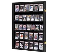 VERANI 35 Baseball Card Display Case - Graded Sports Card Display Frame - Holds Sport Cards with UV Protection Clear View Lockable Wall Cabinet for Football Basketball Hockey Trading Card Large Black