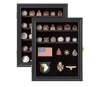 Verani Medals Display Case 2 Pack - Military Challenge Coin Display Shadow Box - Pin Display Cabinet with Removable Shelves and Pinnable Background for Badges Ribbons Insignia Buttons Small Black