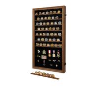 Verani Medals Display Case - Military Challenge Coin Display Shadow Box - Pin Display Cabinet with Removable Shelves and Pinnable Background for Badges Ribbons Insignia Buttons Overized Walnut