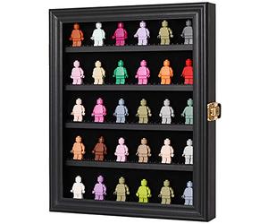 VERANI Minifigures Miniature Display Case Collectibles Display Box Wall Mount Figure Display Curio Cabinet with UV Protected Anti Fade 92% Clear for Small Objects Lockable Removable Shelves Black