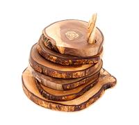 Verano Olive Wood 6 Handmade Rustic Drinking Coasters Kitchen Dining - 9cm