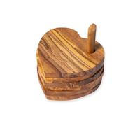 Verano Olive Wood Handmade Heart Shaped Coasters on Pole - 10cm Set of 5