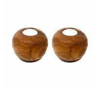 Verano Olive Wood Set of 2 Tea Light Candle Balls Home Décor - 10cm x 8.5cm