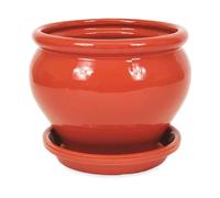 Verano Spanish Ceramics Bola Plant Pot - Dipped Red - 1 x Bola Pot with Drainage Plate