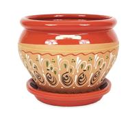 Verano Spanish Ceramics Bola Plant Pot - Inca Red - 1 x Bola Pot with Drainage Plate - Terracotta