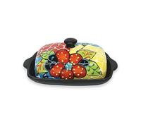 Verano Spanish Ceramics Classic Spanish Hand Painted Butter Dish - Home Kitchen Restaurant Café Dining Table Food Sharing Serving Bread Margarine Dishes - 19cm L x 12cm W (Internal 4cm H) Fish Scales
