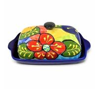Verano Spanish Ceramics Classic Spanish Hand Painted Butter Dish - Home Kitchen Restaurant Café Dining Table Food Sharing Serving Bread Margarine Dishes - 19cm L x 12cm W (Internal 4cm H) Floral